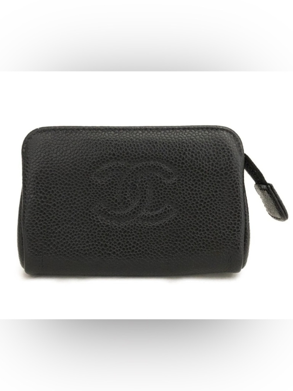 Beautiful Chanel Black Caviar Leather Zip Pouch Cosmetic Card Case Authentic View 2